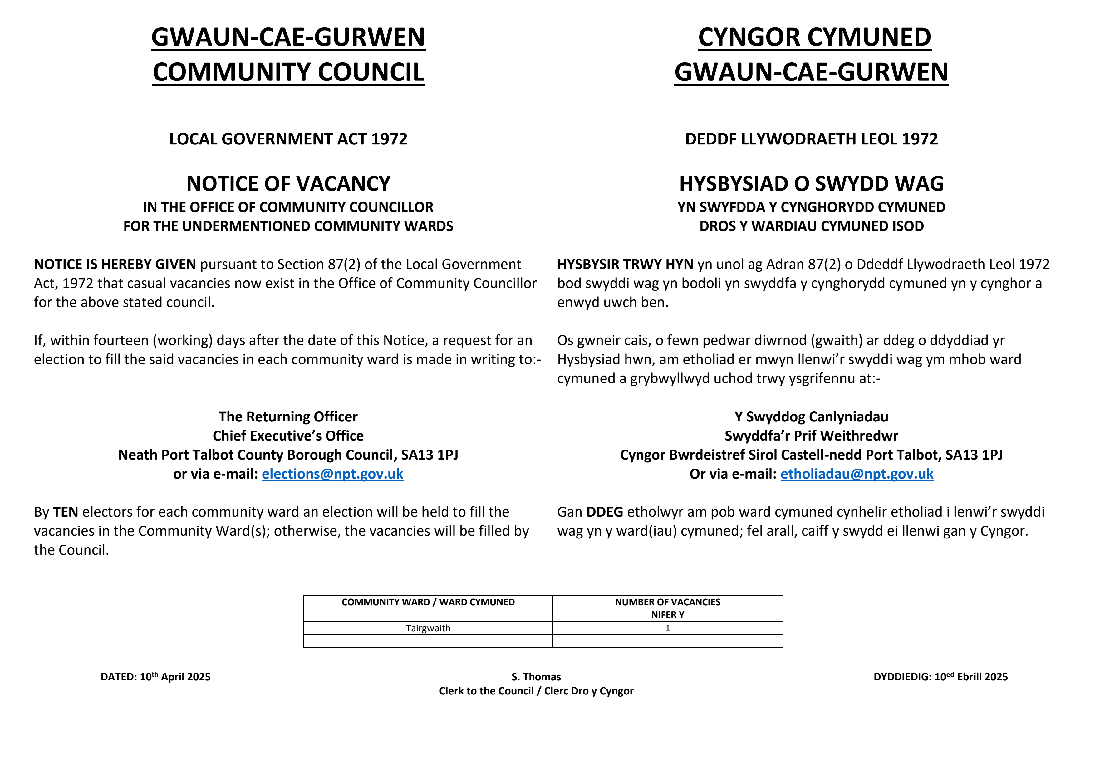 Notice of Co-Option